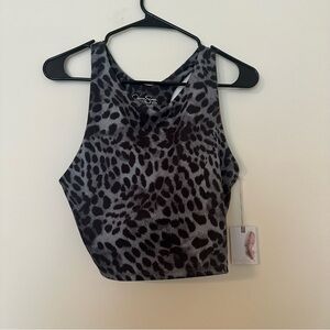 Jessica Simpson Black and Gray Leopard Sports Bra